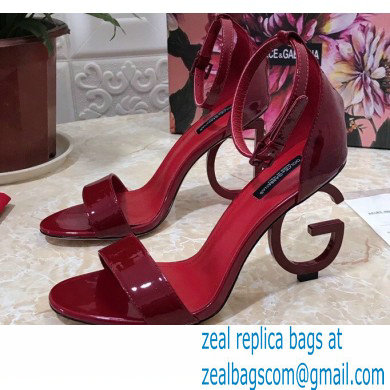 Dolce & Gabbana Heel 10.5cm Leather Sandals Patent Burgundy with D & G Heel 2021 - Click Image to Close